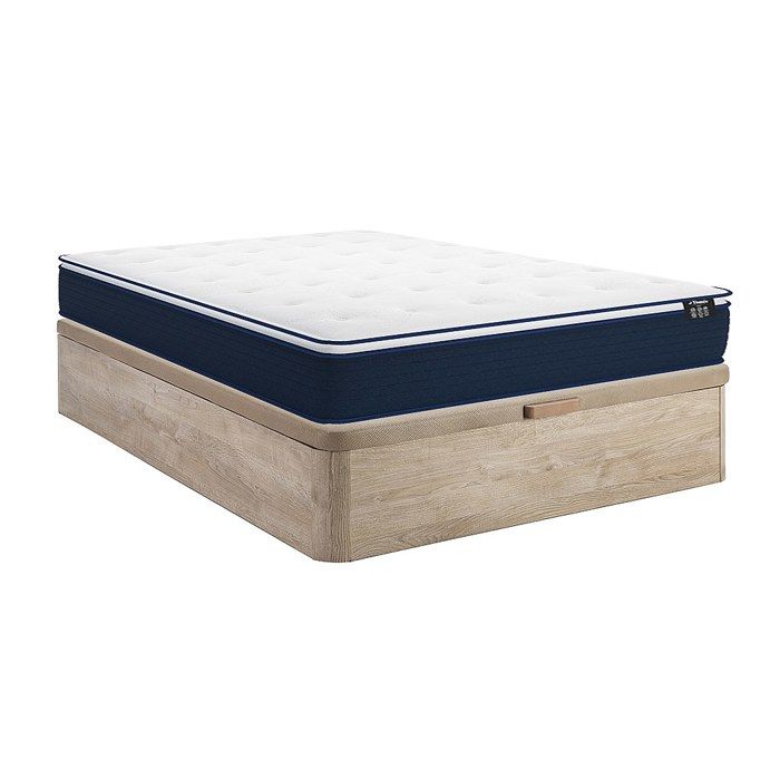 Ensemble 160 x 200 cm sommier coffre naturel clair + matelas ressorts ensachés et surmatelas intégré ép.24cm - ALTIER de YSMÉE