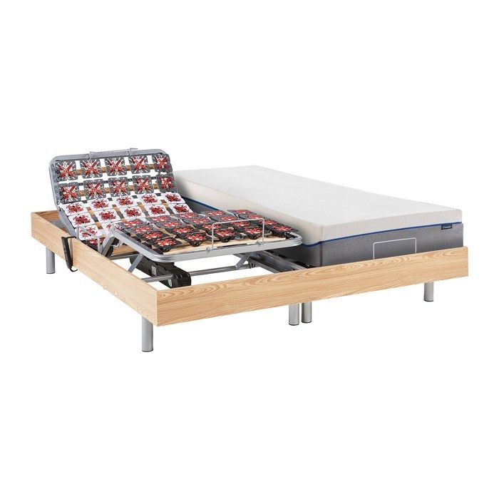 Lit électrique de relaxation tout plots + matelas mémoire de forme - 2 x 70 x 190 cm - Chêne - HESIODE III de YSMÉE Lit électrique de relaxation tout plots + matelas mémoire de forme - 2 x 70 x 190 cm - Chêne - HESIODE III de YSMÉE