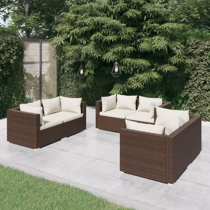 vidaXL Salon de jardin 6 pcs avec coussins Résine tressée - vue 4