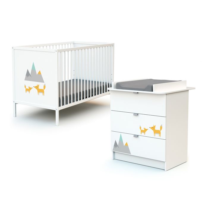 WEBABY - Chambre bébé lit et commode à langer en bois ALBA Blanc et Multicolor - Taille unique WEBABY - Chambre bébé lit et commode à langer en bois ALBA Blanc et Multicolor - Taille unique