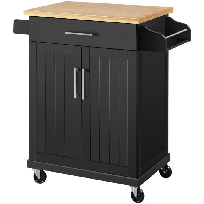 Yaheetech Desserte Cuisine à Roulettes avec 1 Tiroir Armoire avec Etagère Réglable 66 × 455 × 915 cm Noir