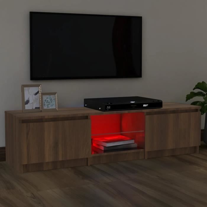 yaj - meuble tv avec lumières led chêne marron 140x40x35,5 cm - dx1980