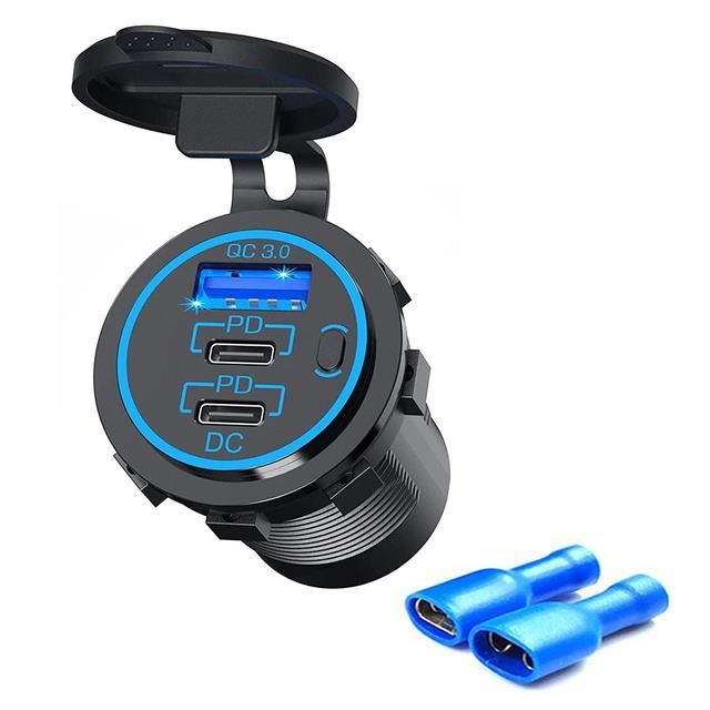 Chargeur Allume-Cigare USB QC3.0 & PD 120W - Double Port, Voltmètre LED - Compatible 12V/24V Voiture, Camion