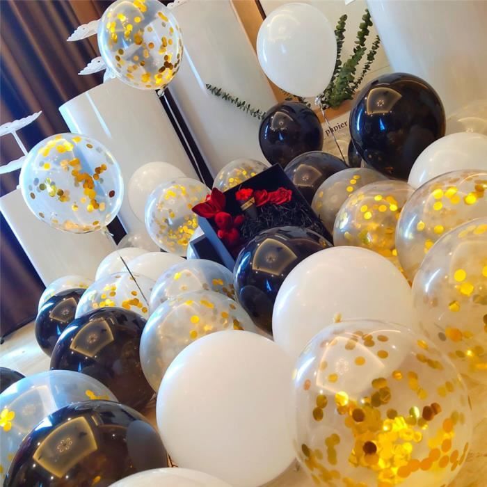 BALLON DECORATIF,set 3--Ballons avec confettis en Latex chromé, 30 pièces,  10 pouces, noir, or, argent, ballon à hélium, décoration - Cdiscount Maison