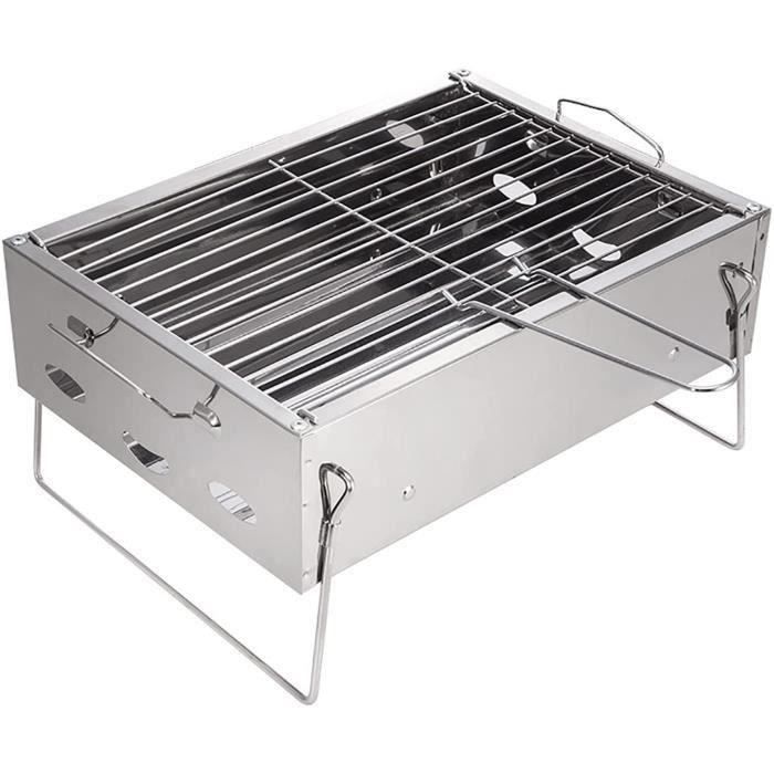 Barbecue Charbon Portable Et Fumoir - Petit Gril Pliable Pour Camping, Pique-nique, Jardin - Avec Grille Et Plaque à Rôtir - 5