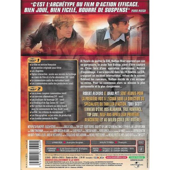 Dvd Spy Game Jeu D Espion Robert Redford Brad Pitt En Dvd Film Pas Cher Cdiscount