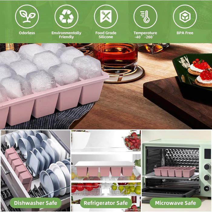 2 Moules à Glaçons Silicone - Avec Couvercle - 15 Glaçons Chacun - LFGB Sans BPA - Empilables