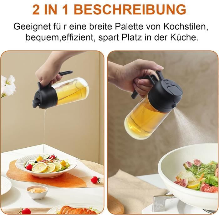 Lychico Bouteille Huile 2-en-1 470ml - Pulvérisateur & Verseur Cuisine - Beige Qualité Alimentaire