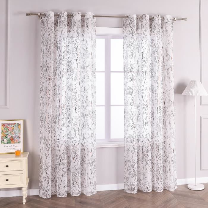 Rideau Voilage Blanc 140x240cm Rayures - 2 Panneaux à Œillets Pour Salon/Chambre