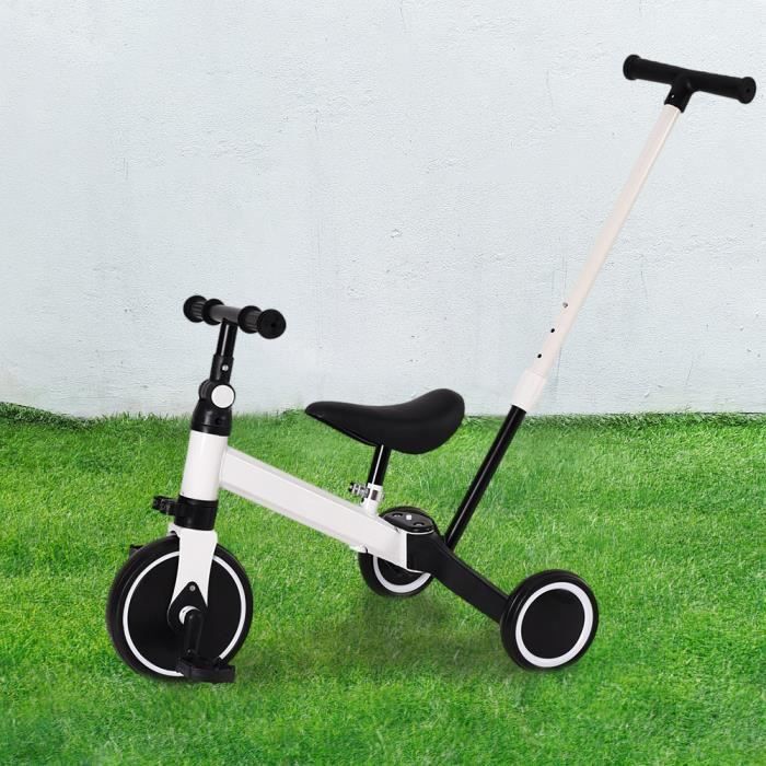 Tricycle pour enfants KEDIA 3 en 1 avec barre de poussée - Blanc