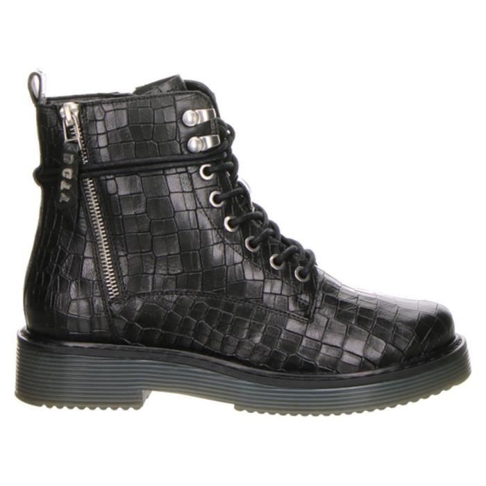 Bottines Femme Bugatti 1431 Cuir Facon Croco Fermeture par Zip Talon 3 5 cm Noir Noir Cdiscount Chaussures