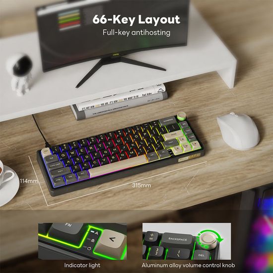 Clavier Gaming Mécanique RK Royal Kludge R65 - 60% AZERTY - RGB Et Triple Connectivité