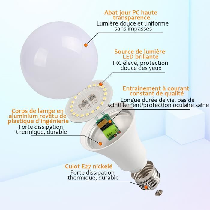 Ampoule ballon avec filament led e27 6w 800lm 3200k lumière chaude