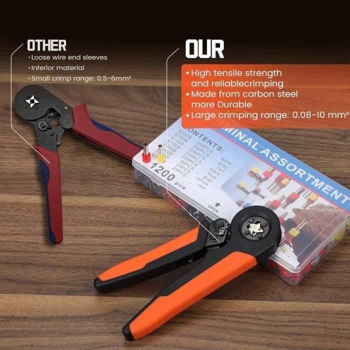 Pince Sertir, Lytool Kit D'outils De Sertissage 0.08-16mm/28-5 Awg, Avec 1000 Cosses Electriques A Sertir, Pince Auto-réglable, Outil De Sertissage De | Leroy Merlin