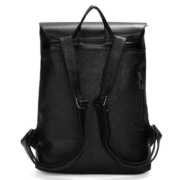 Sac a Dos Vintage en Cuir PU Noir Homme Femme Voyage Ecole Noir Cdiscount Bagagerie Maroquinerie