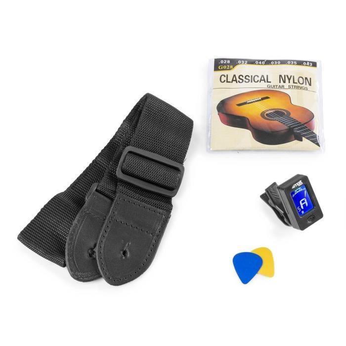 Max SoloArt Guitare Classique Adulte Débutant Noire – Cordes Nylon, Tuner Digital, Sac, Médiators Et Sangle Inclus – Idéal Pour Apprendre