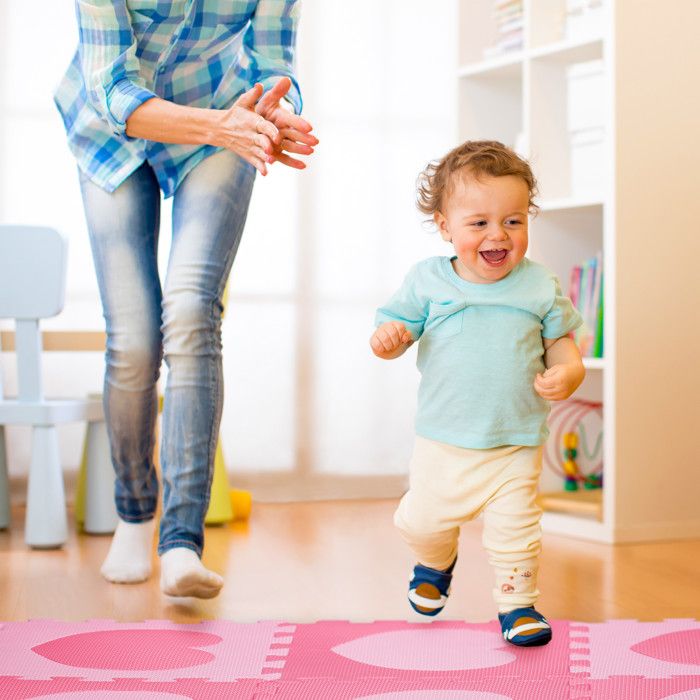 Tapis De Sol Puzzle Bébé 18 Pièces – Motif Cœur – Mousse EVA Sans Polluants – 91,5 X 91,5 Cm – Orange/beige – Pour Jeu Et éveil