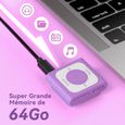 AGPTEK 64Go MP3 Bluetooth 5.2 Sport avec Clip, Lecteur de Musique Portable avec Radio FM Son HiFi Capacité de 13000+ Titres,Violet-3