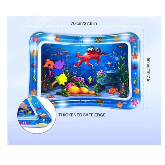 Tapis D'eau Tummy Time – Tapis De Jeu Gonflable Bébé (3-12 Mois) – Motif Océan