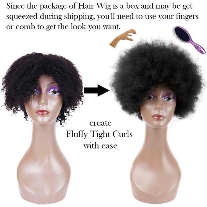 Becus Perruque Afro Perruque Brésilienne Cheveux Humains Courts Bouclés  Noir Big Bouncy Kinky Curly Perruques pour Hommes Usage Quotidien (Spiral