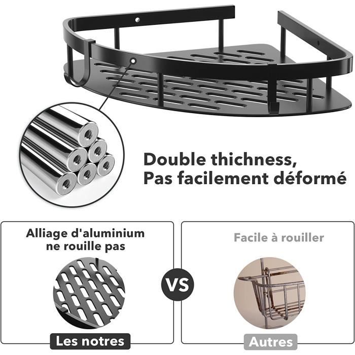 AFAjwsc Lot De 2 étagères D'angle Pour Douche - Sans Perçage, Fixation Autocollante - Rangement Salle De Bain Noir, Charge Max 20kg
