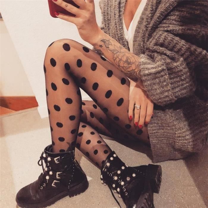 Collant store noir pois