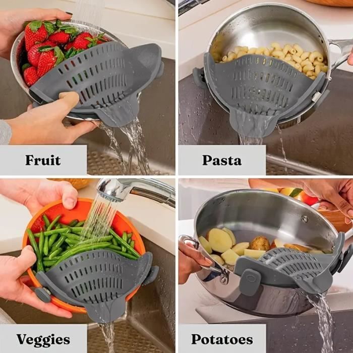 Passoire a Clipser, Silicone Alimentaire Premium, Cuisine et Casseroles,   Home, Pratique et Polyvalente, Accessoires et Rangements de Cuisine  - Passoire a Pinces, Pates Riz et Legume (Noir) : : Cuisine et