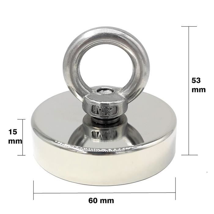 Magnetastico® Aimant Avec Œillet Néodyme N35 20mm - Force 9kg - Puissant Pot Magnétique Avec Base Acier Et Anneau