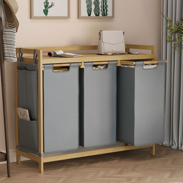 Panier à linge 2 compartiments, 40lpanier, avec étagère,en tissu