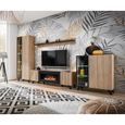Meubles TV - Ensemble de 4 meubles pour salon "Liam" en bois avec cheminée - Beige/noir - Eclairage LED-0