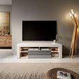 Meuble TV / Banc TV - BIANKO - 140 cm - blanc mat / gris brillant - avec LED - style moderne - tablette en verre-0