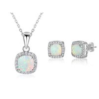 925 en argent Sterling opale bijoux ensembles pour femmes carré blanc opale collier boucles d&#39;oreilles de mariage en*SD4627