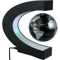 Forme C noire - Prise américaine - Lampe Globe À Lévitation Magnétique, Carte Du Monde, Décoration, Bureau, M