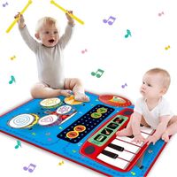 Jouet musical pour enfant de 1-5 ans, Tapis de piano, Tapis de musique 2 en 1 avec sons de piano et de tambour, Tapis de jeu