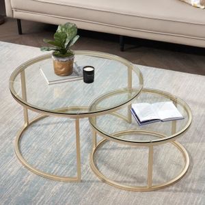 TABLE BASSE Table basse scandinave table gigogne table d'appoint 2 pièces avec surface en verre et pieds en métal, ronde