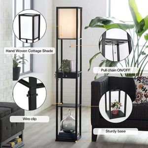 LAMPADAIRE ERROLVES Lampadaire Noir En bois Support de stockage à 3 niveaux Adapté à tous les espaces : Salon salle à manger chambre à coucher
