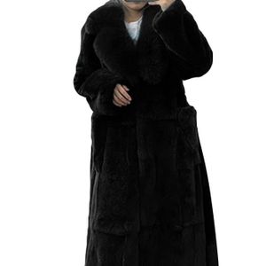 MANTEAU - CABAN SKY Manteau long en fausse fourrure de luxe pour femmes, plus la taille Noir