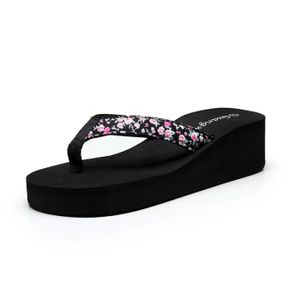 CHAUSSON - PANTOUFLE lukcolor Sandales compensées à fleurs d'été pour femmes avec tongs à plateforme (taille 35-40) Noir