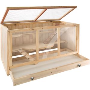 CAGE TECTAKE Cage pour rongeurs GOLDIE Tiroir intégré pour entretien facile En bois 95 x 50 x 50 cm - Marron
