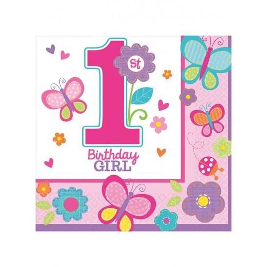 Serviettes Anniversaire 1 An Fille Fleurs X16 Cdiscount Maison