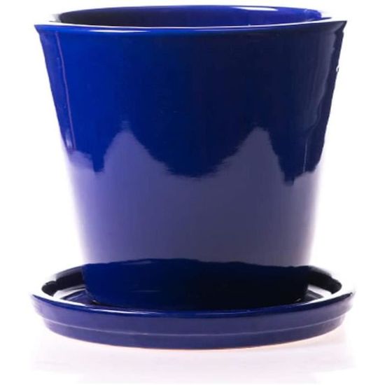 Pot en terre cuite émaillée en couleur bleu cobalt   assiette Modèle ...