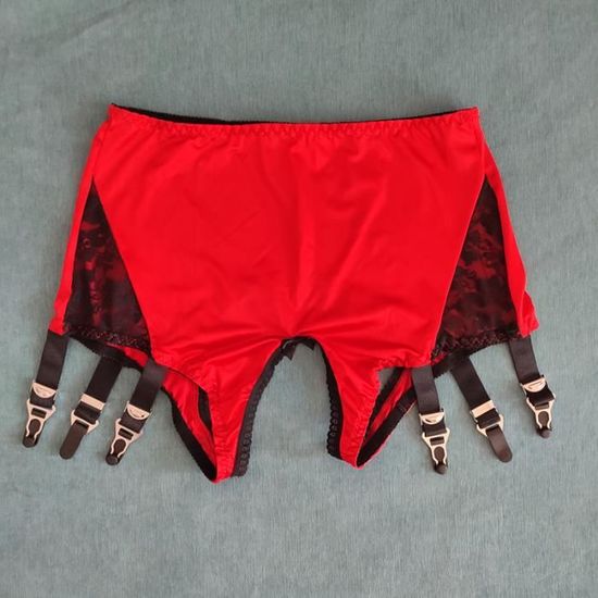 Rouge820 m Portejarretelles en dentelle rouge sexy pour femme, Culotte sans entrejambe avec