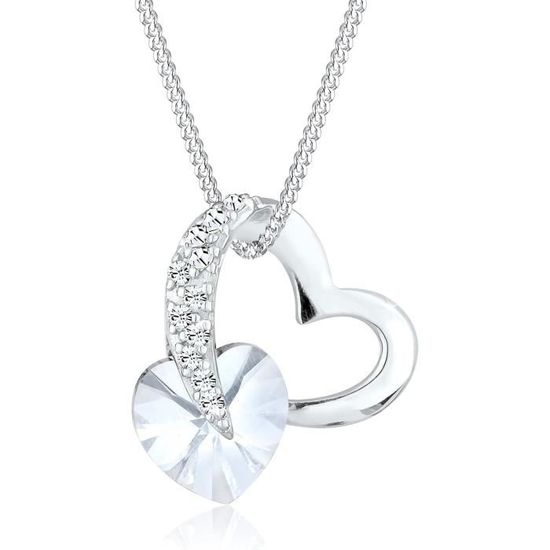 Collier Cœur Argent 925 Pour Femme - Pendentif Amour, Chaîne Forçat 40+5 Cm - Cadeau Saint-Valentin, Anniversaire - 12
