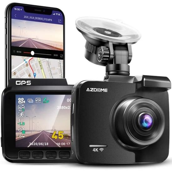 AZDOME 4K WiFi GPS Dashcam Caméra de Voiture avec 170°Angle, Vision Nocturne, Enregistrement en Boucle, G capteur, Surveillance de S
