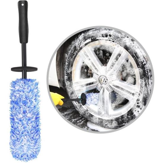 URAQT Brosse Jantes Voiture, Brosse de Nettoyage en Microfibre pour Jante sans Partie Métallique, Brosse de Roue de Voiture pour Nettoyage Efficacement Jantes de Voiture sans Créer de Rayure(bleu