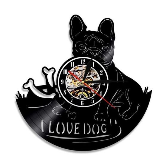 Horloge murale en vinyle avec éclairage LED I Love Dog bouledogue français animaux de compagnie chio objet decoratif ZSP-20754