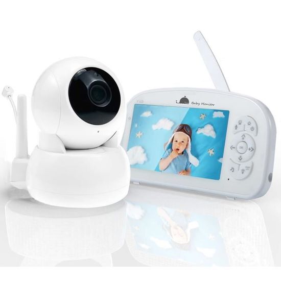Babyphone Caméra Moniteur Bébé 720P HD 5" Portée 300M, Vision Nocturne, Communication Bidirectionnelle, Capteur de Température