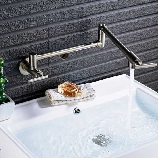 Robinet de Cuisine Chrome Mitigeur Chaud et Froid à Poignée à 360° Robinet de Lavabo en Laiton avec Deux Poignées