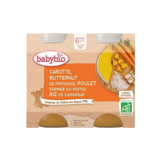 Petits Pots Babybio Carotte Courge Butternut Poulet Riz 200g - Dès 6 Mois - Bio - Lot De 6