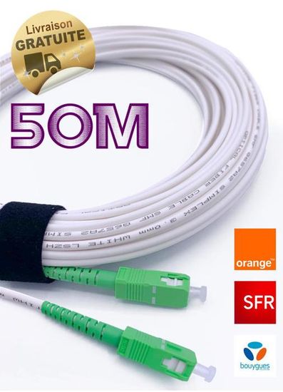50m - Rallonge/Jarretiere Fibre Optique - SC APC vers SC APC - Garantie 10 AnsCâble Fibre Optique Orange SFR Bouygues -